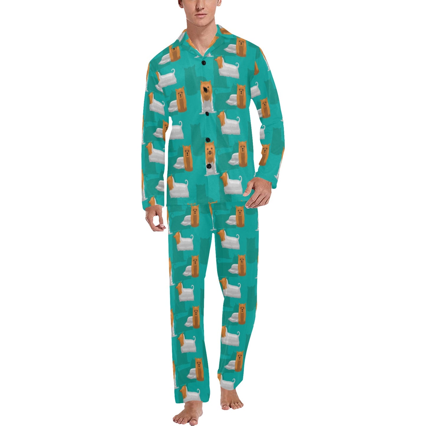 Silky Terriers Print Design LKS301 Men's Long Pajama Set