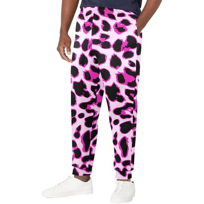 Pink Leopard Print Men's Casual Track Pants