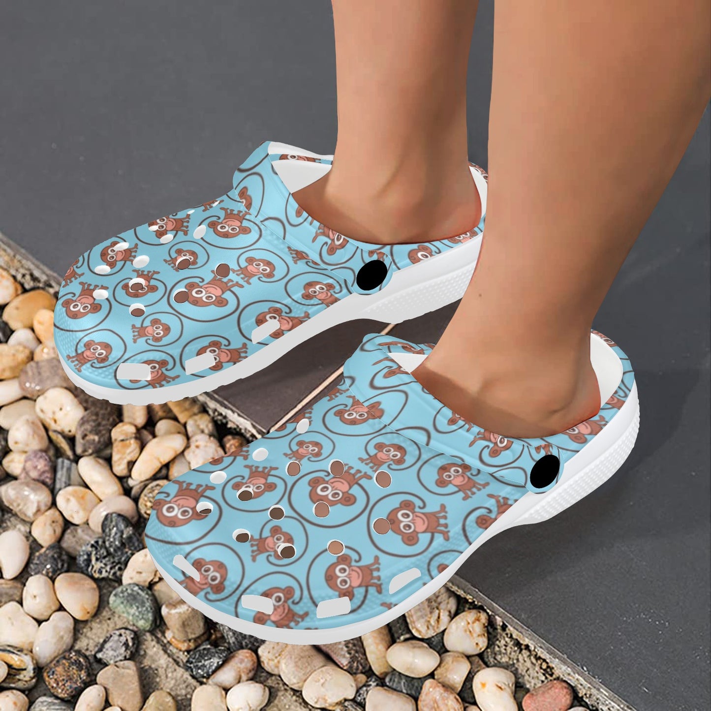Monkey Cute Design Themed Print Unisex Clogs Shoes