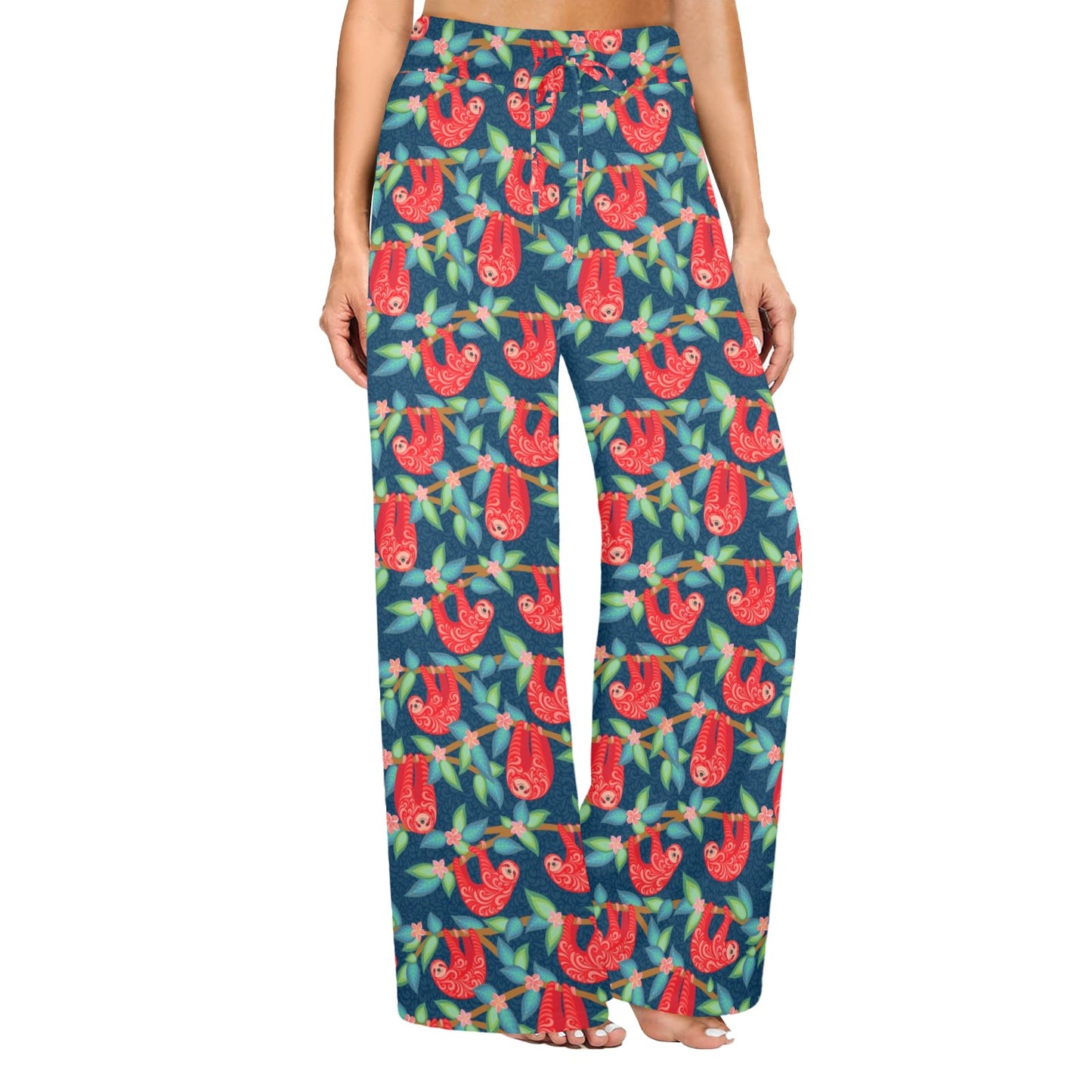 Sloth Red Design Themed Print Women's Wide Leg Lounge Pants