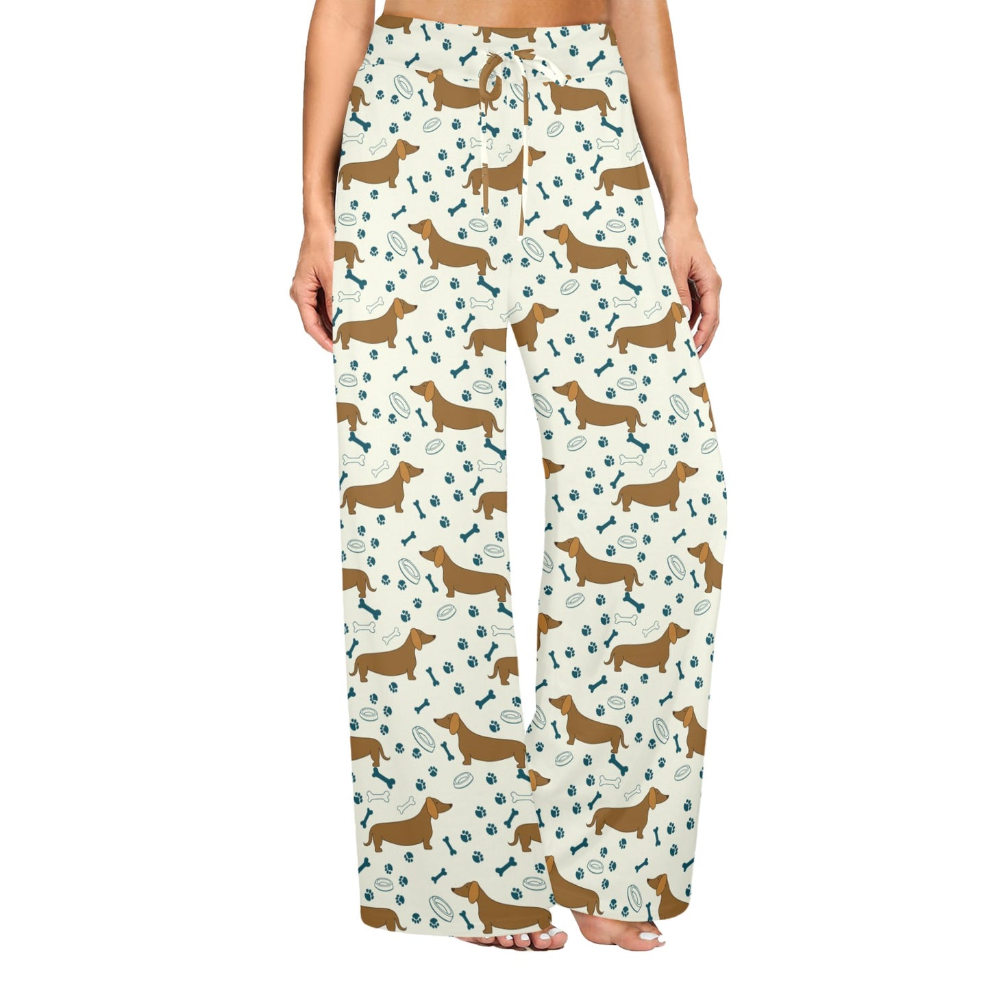 Dachshund Pattern Print Design 01 Women's Wide Leg Lounge Pants