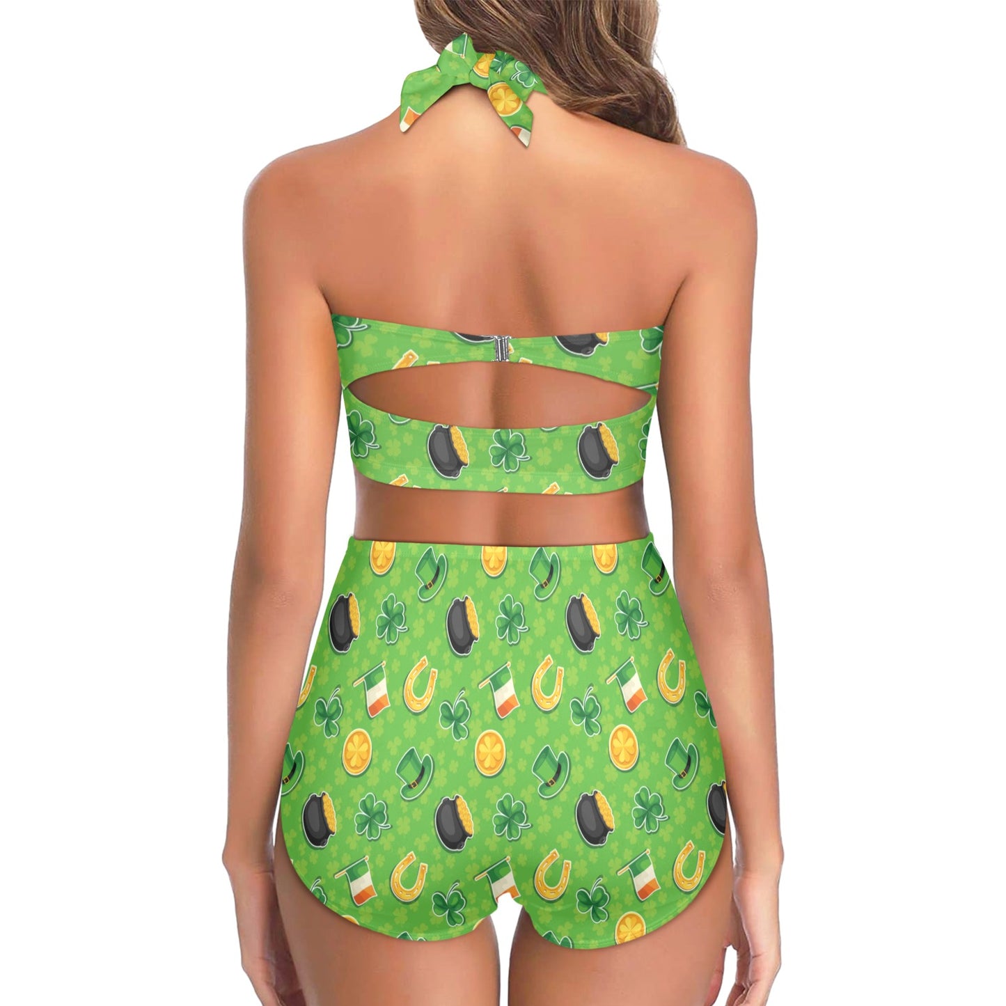 Shamrock Saint Patrick's Day Print Design LKS302 Halter Neck Bikini Swimsuit