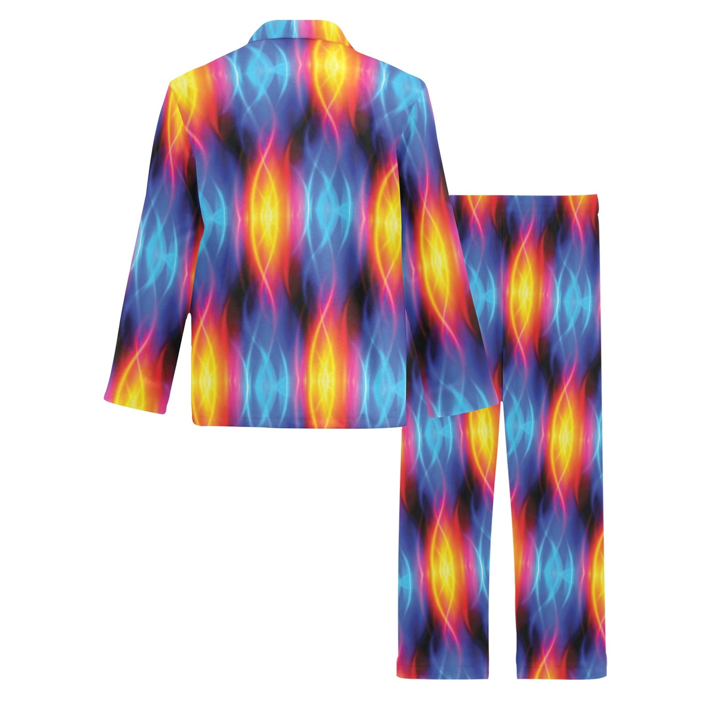 Flame Fire Blue Design Print Men's Long Pajama Set