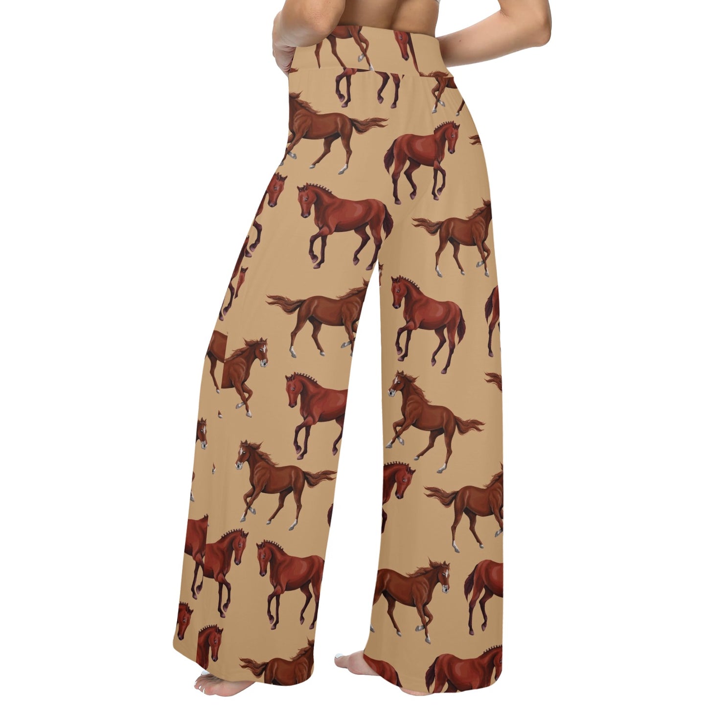 Brown Horse Print Pattern Women's Wide Leg Lounge Pants