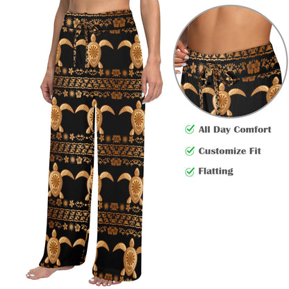 Tribal Sea turtle Polynesian Hawaiian Women's Wide Leg Lounge Pants