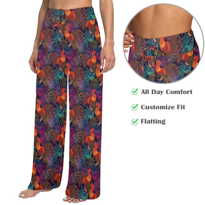 Rooster Print Style Women's Wide Leg Lounge Pants