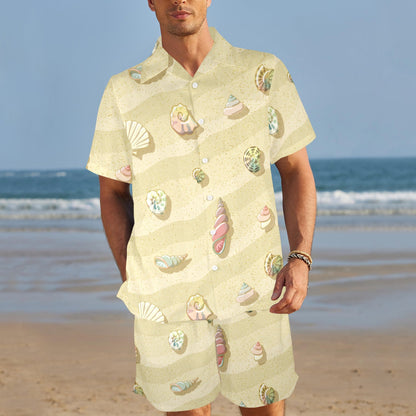 Beach with Seashell Theme Men's Beach Shirt and Shorts Set