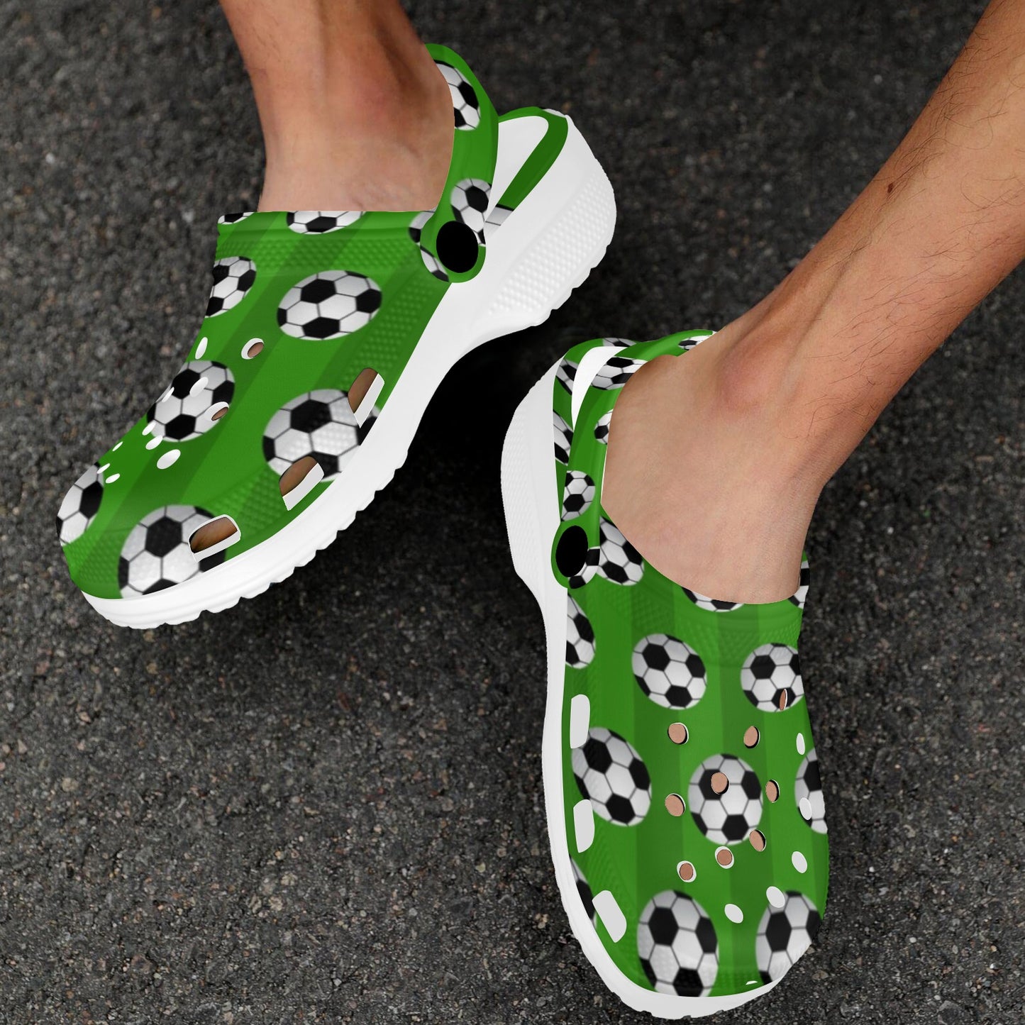 Soccer Ball Green Backgrpund Print Unisex Clogs Shoes