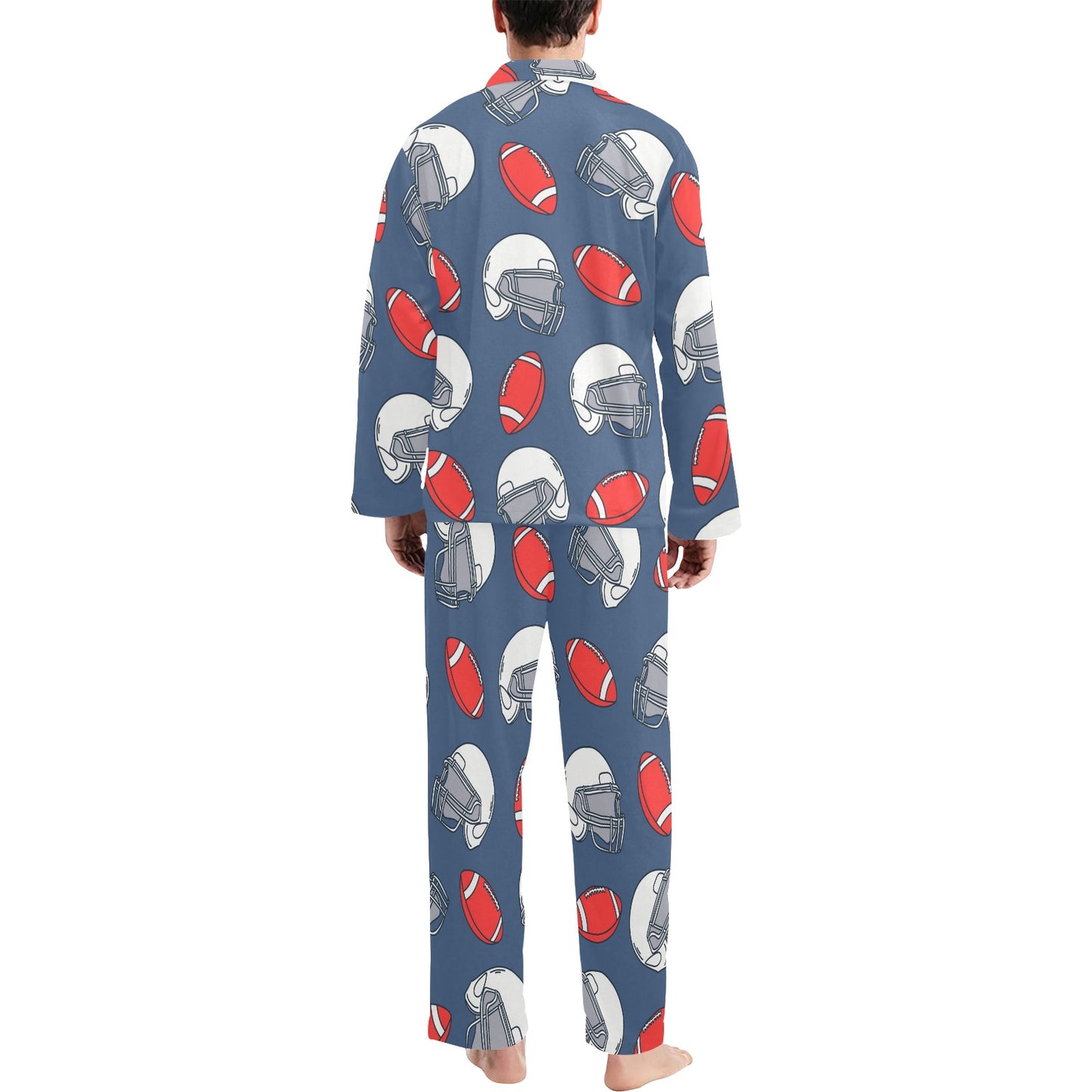 American Football Helmet Design Pattern Men's Long Pajama Set