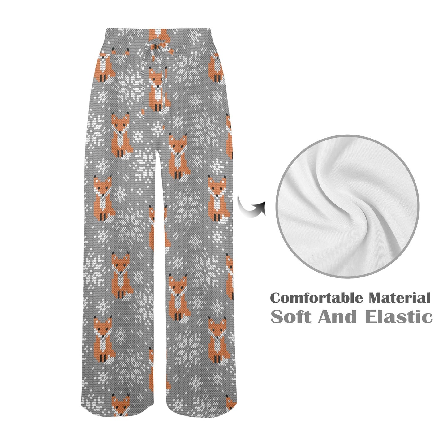 Knit Red Fox Pattern Print Design 02 Women's Wide Leg Lounge Pants