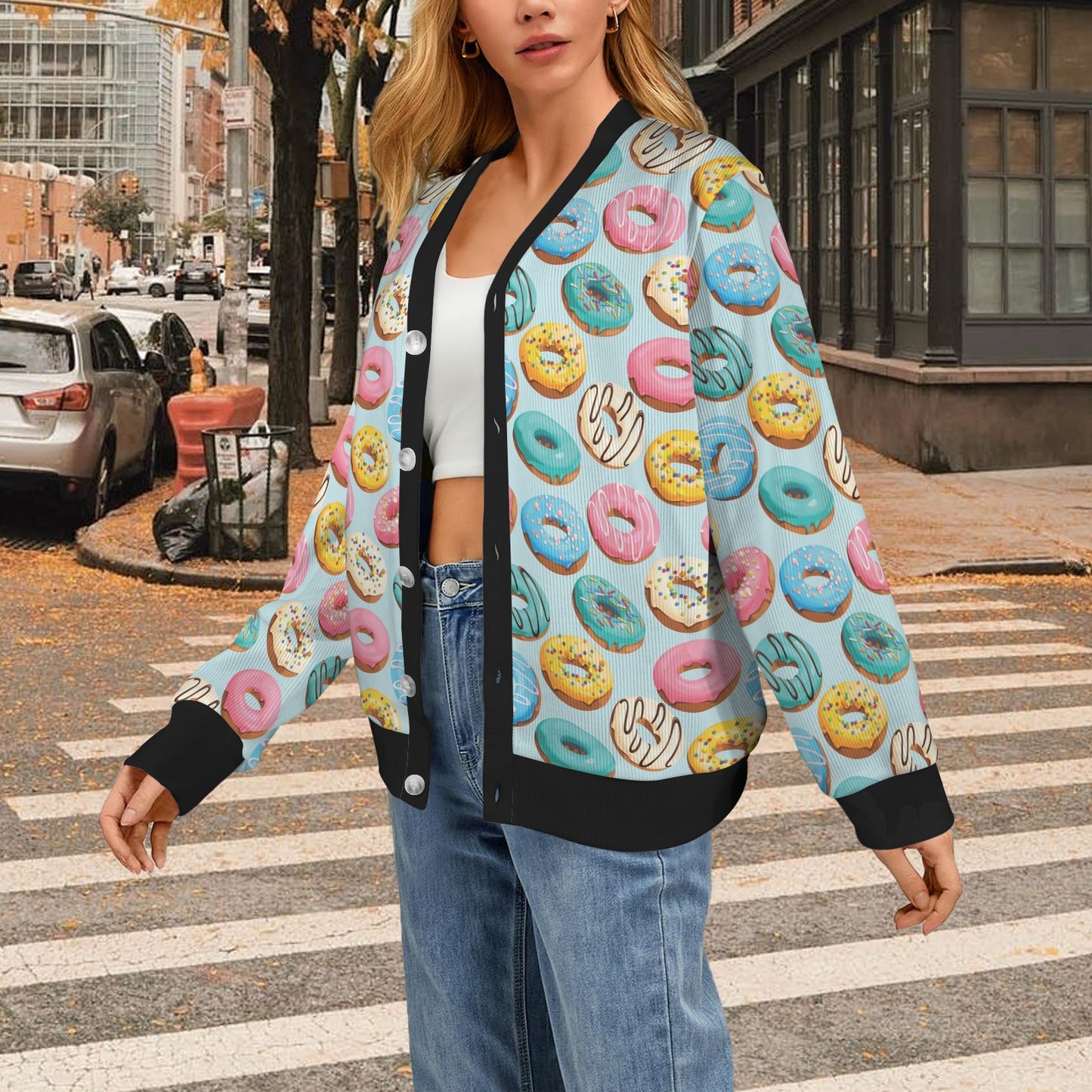 Donut Pattern Print Design DN05 Women's Cardigan