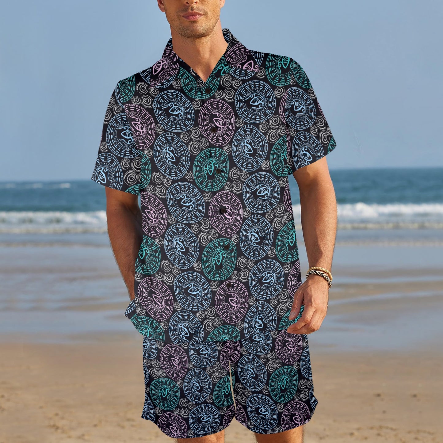 Eye of Horus Ethnic Pattern Men's Beach Shirt and Shorts Set