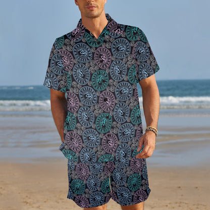 Eye of Horus Ethnic Pattern Men's Beach Shirt and Shorts Set