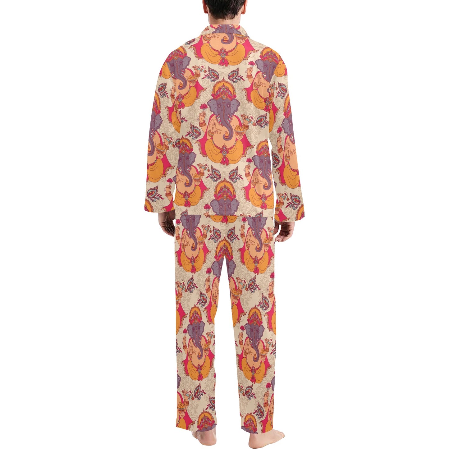 Ganesha Indian Pattern Print Design 02 Men's Long Pajama Set