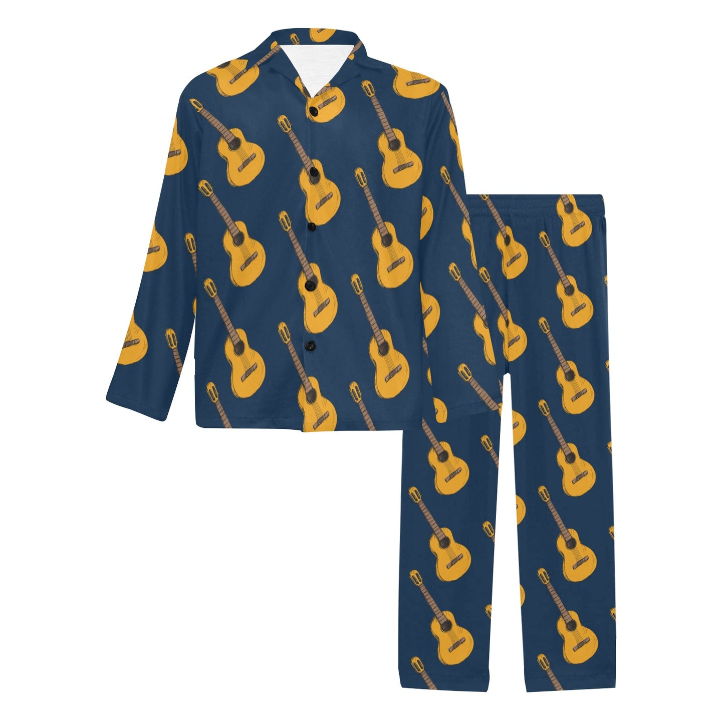 Acoustic Guitar Pattern Print Design 04 Men's Long Pajama Set