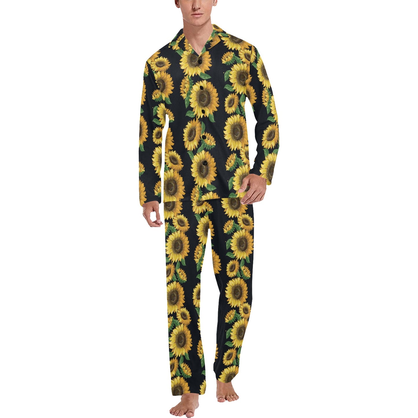 Sunflower Print Design LKS306 Men's Long Pajama Set