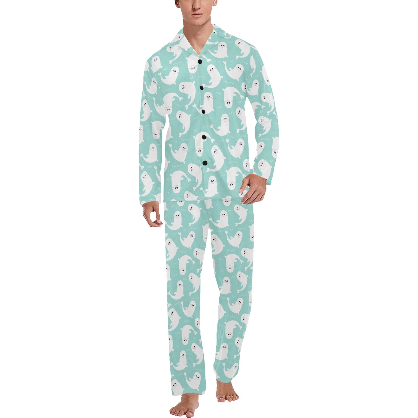 Sea Lion Print Design LKS401 Men's Long Pajama Set