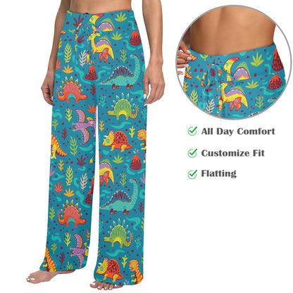 Dinosaur Cartoon Style Women's Wide Leg Lounge Pants