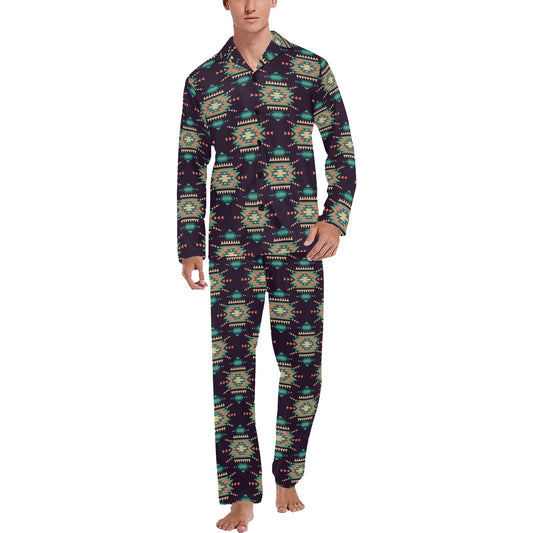 Navajo Geometric Style Print Pattern Men's Long Pajama Set