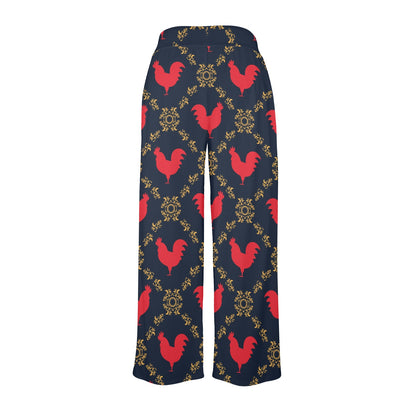 Rooster Pattern Print Design A02 Women's Wide Leg Lounge Pants