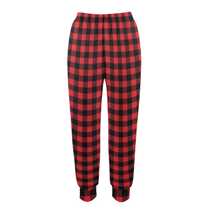 Red Black Buffalo Tartan Plaid Pattern Women's Casual Track Pants