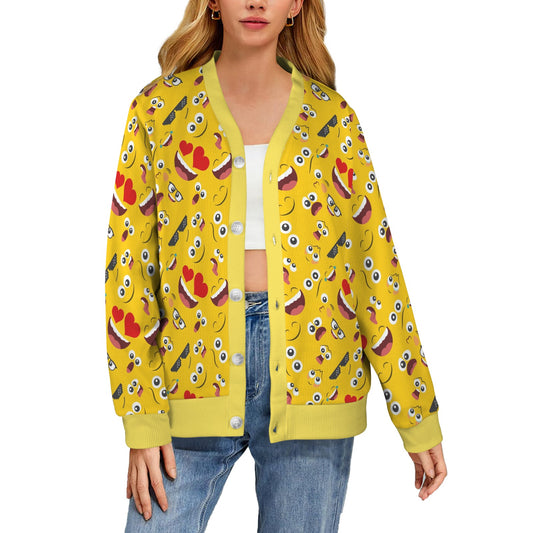 Emoji Face Print Pattern Women's Cardigan