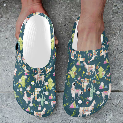 Llama with Cactus Design Print Unisex Clogs Shoes