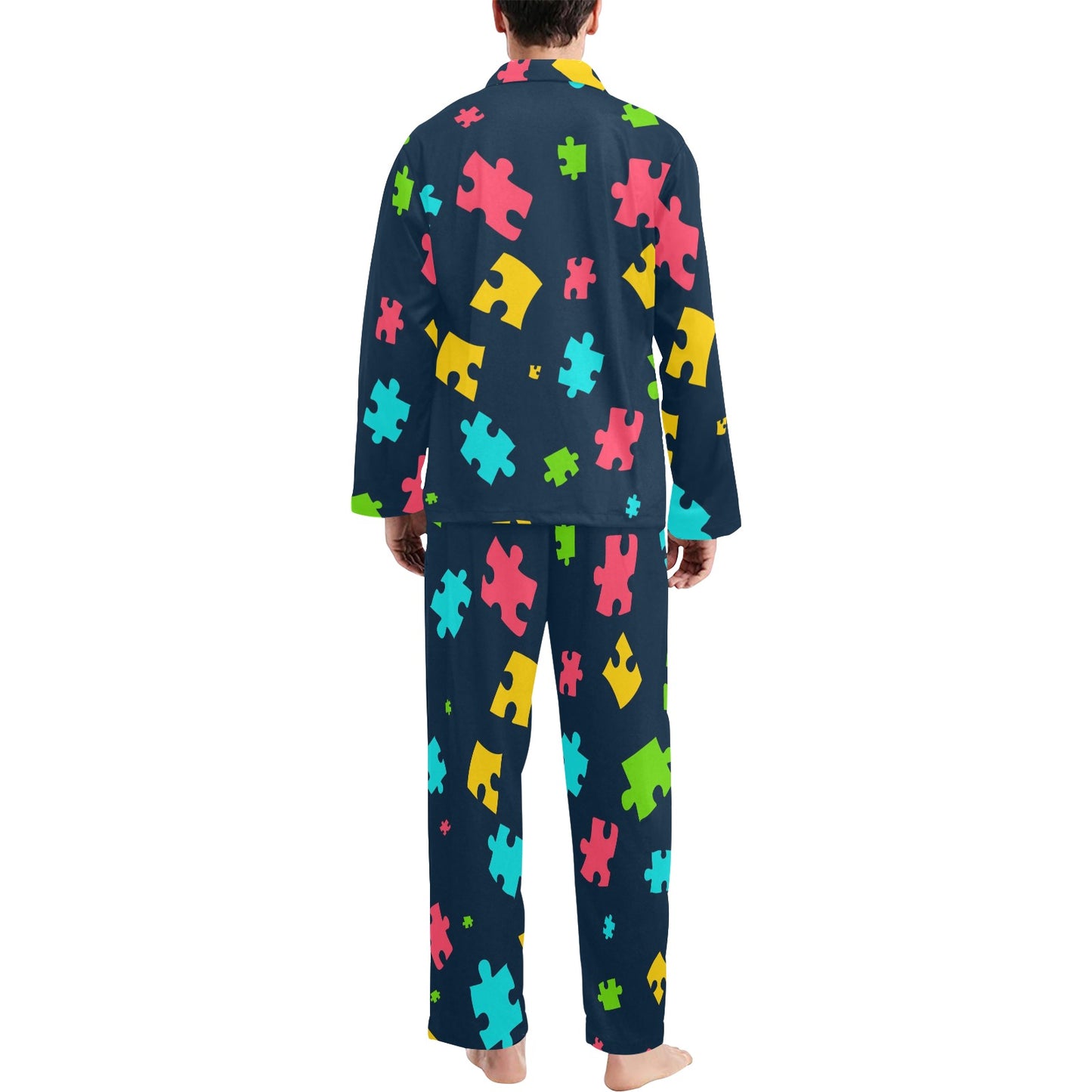 Autism Awareness Colorful Design Print Men's Long Pajama Set