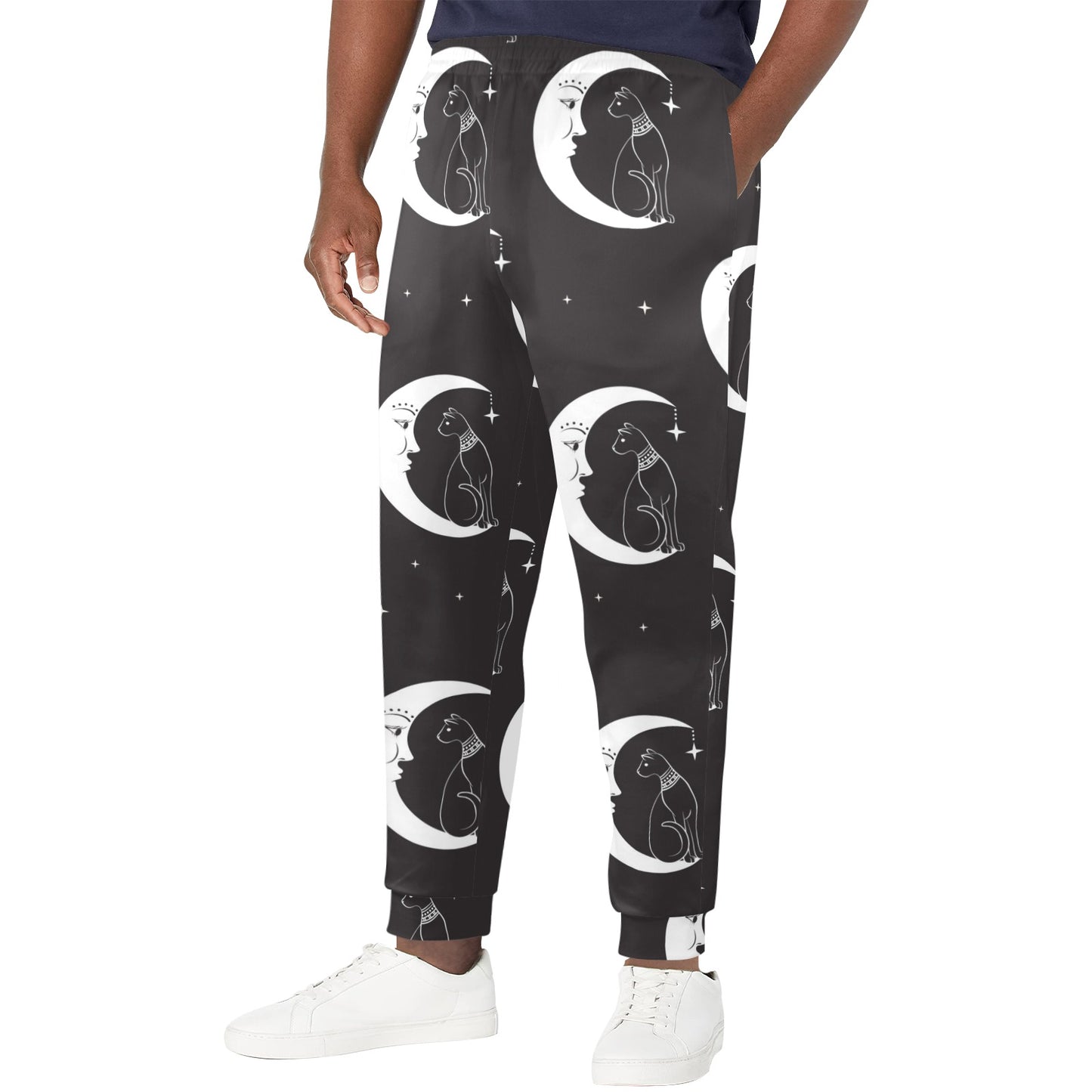 Moon with Cat Pattern Print Design 04 Men's Casual Track Pants