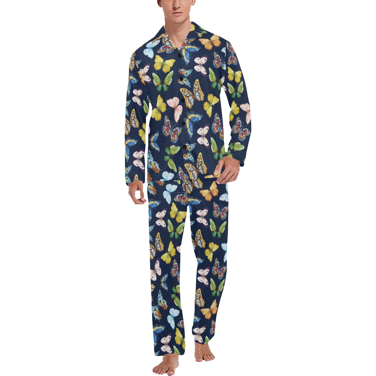 Butterfly Beautiful Print Pattern Men's Long Pajama Set