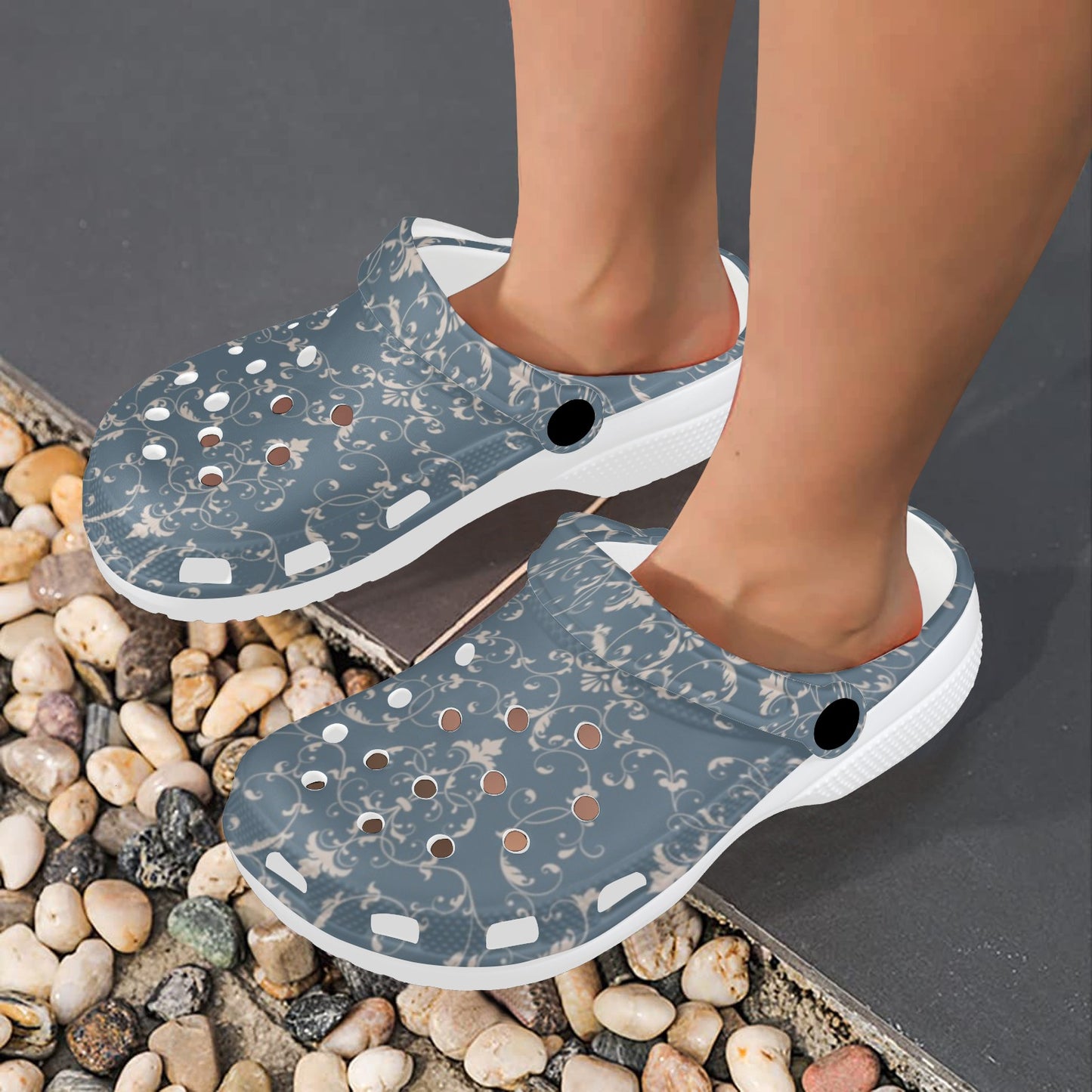 Damask Elegant Teal Print Pattern Unisex Clogs Shoes