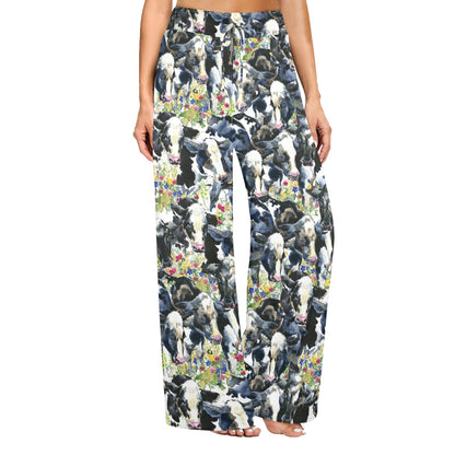Cow Watercolor Print Pattern Women's Wide Leg Lounge Pants
