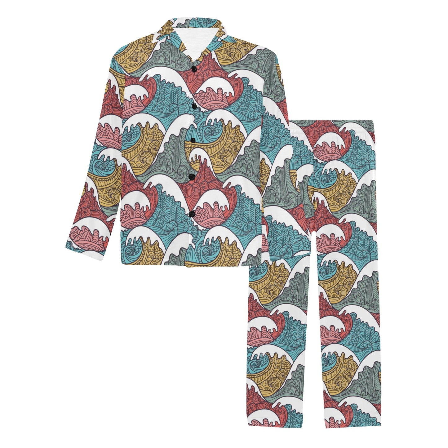 Tribal Wave Pattern Print Men's Long Pajama Set