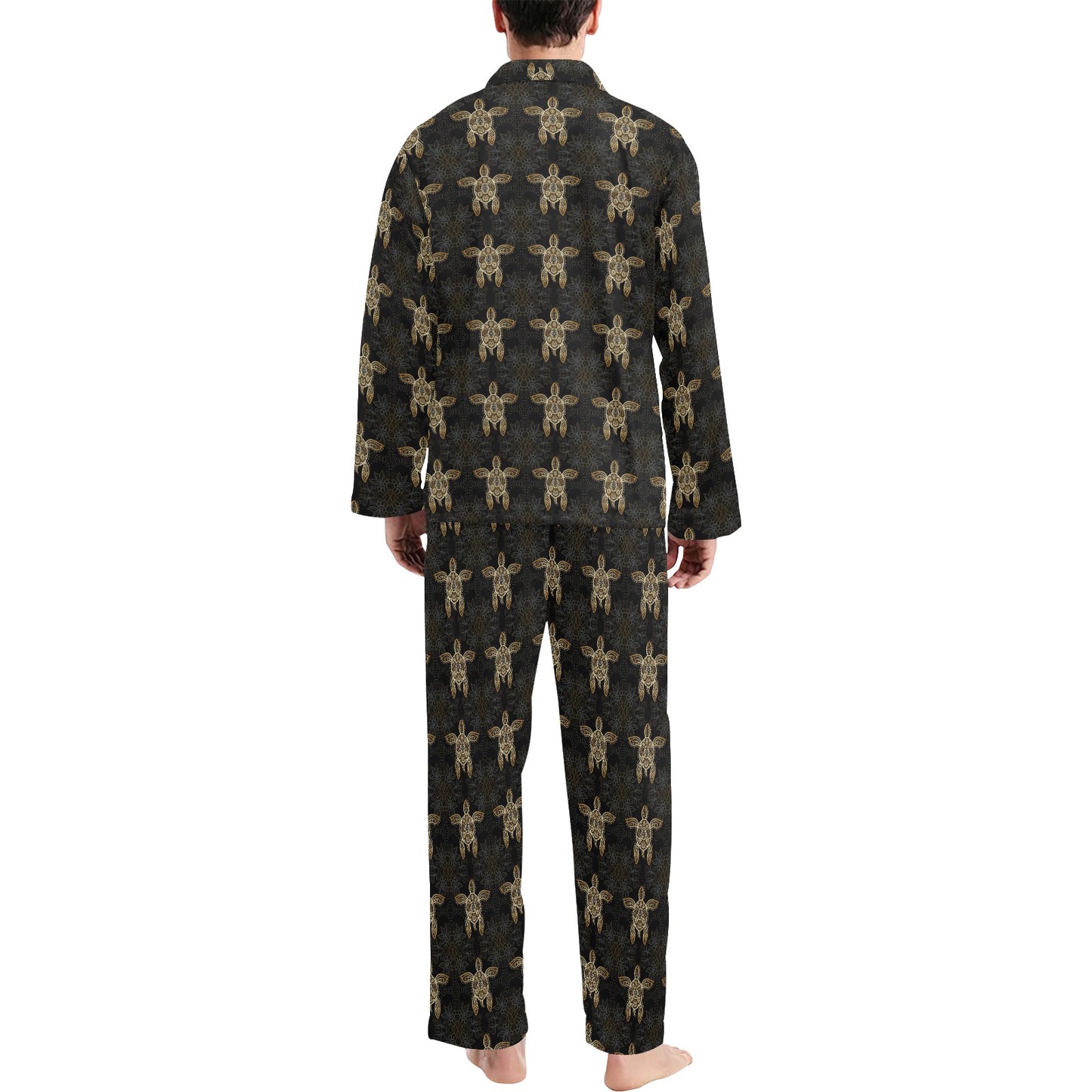 Gold Tribal Turtle Polynesian Design Men's Long Pajama Set