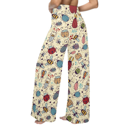 insects Design Print Pattern JJ0351 Women's Wide Leg Lounge Pants