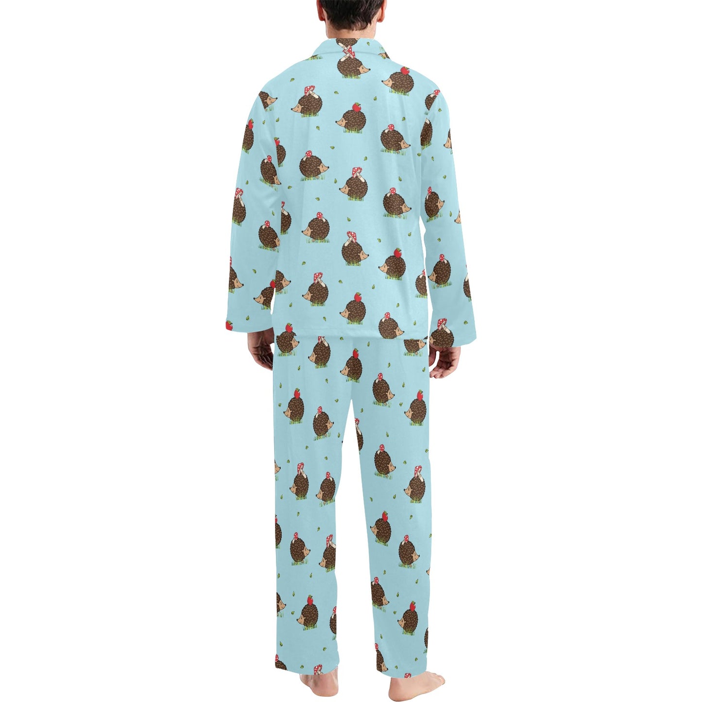 Hedgehog Print Design LKS402 Men's Long Pajama Set