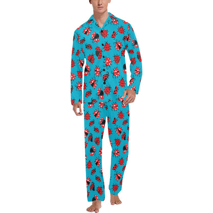 Ladybug Action Print Pattern Men's Long Pajama Set