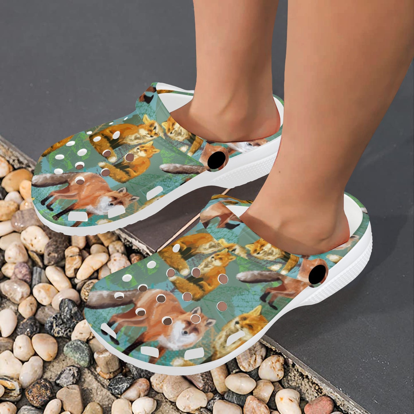 Fox Autumn leaves Themed Unisex Clogs Shoes