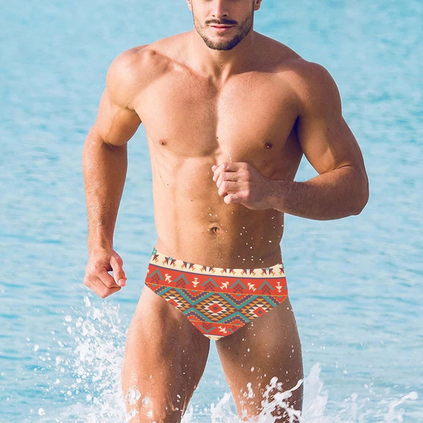 Aztec Red Print Pattern Men's Swimming Briefs