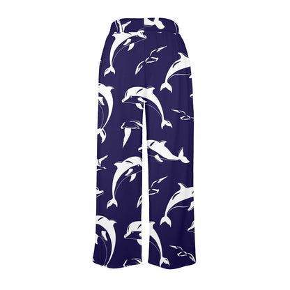 dolphin Design Print Pattern JJ0131 Women's Wide Leg Lounge Pants