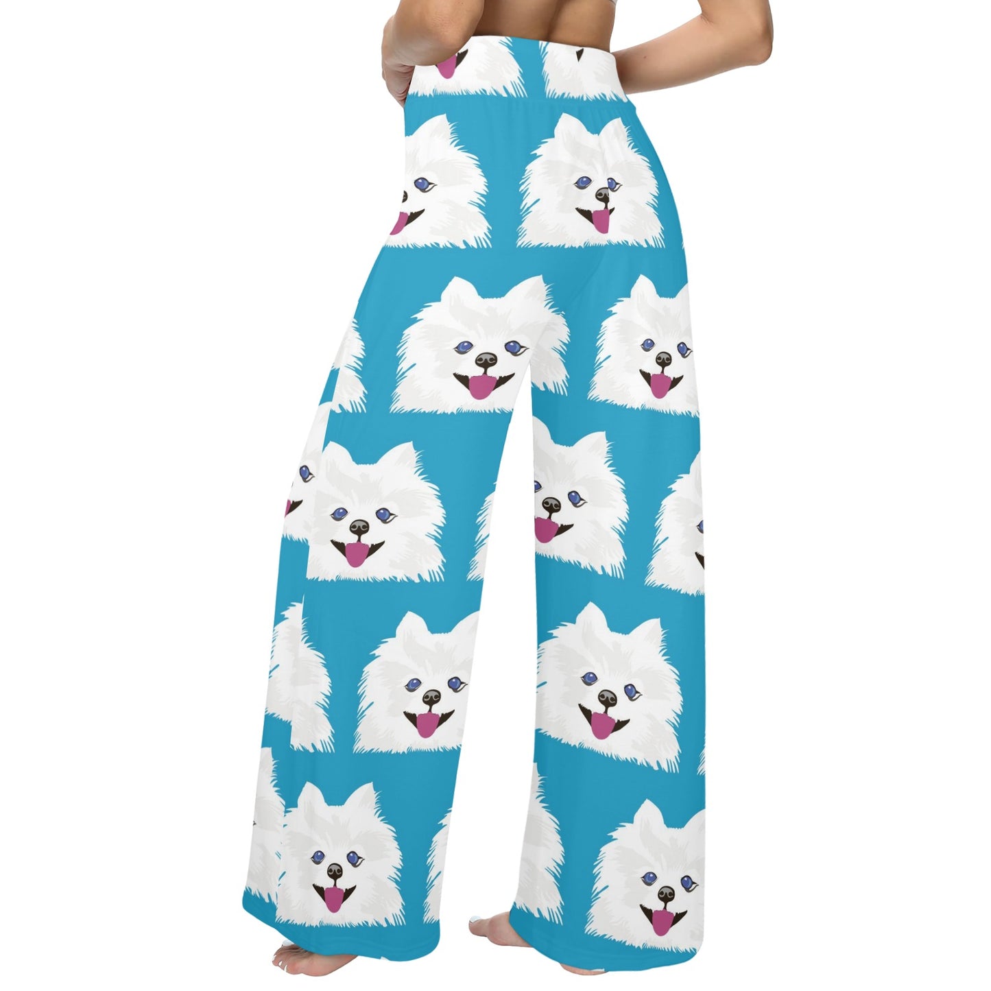 Pomeranians Pattern Print Design A05 Women's Wide Leg Lounge Pants