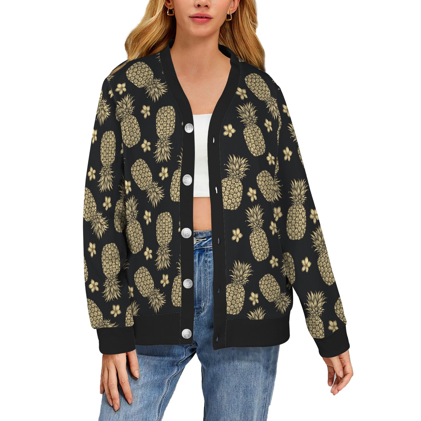 Gold Pineapple Hibiscus Women's Cardigan