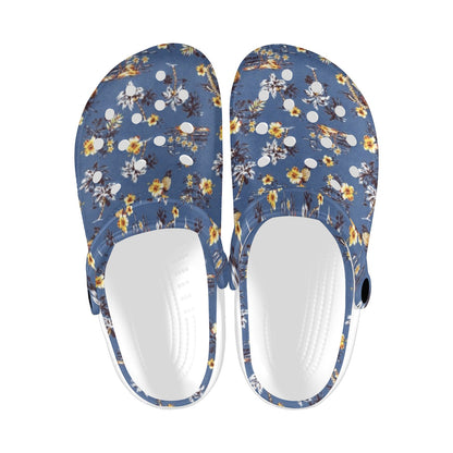 Hawaiian Flower Blue Print Unisex Clogs Shoes