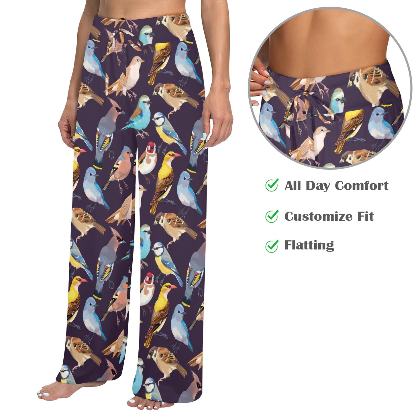 Bird Cute Print Pattern Women's Wide Leg Lounge Pants