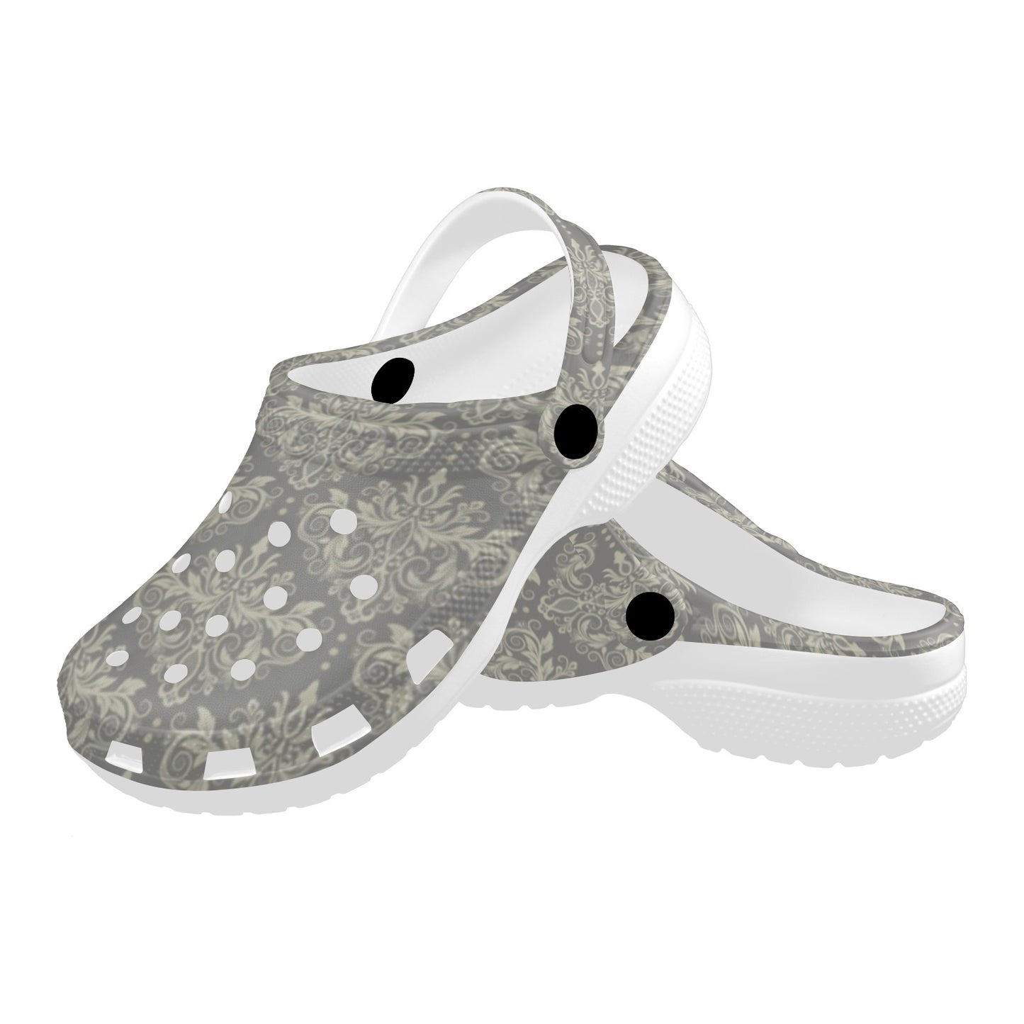 Damask Grey Elegant Print Pattern Unisex Clogs Shoes
