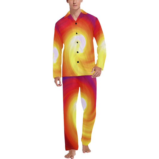 Vortex Twist Swirl Flame Themed Men's Long Pajama Set