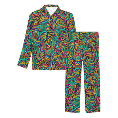 Psychedelic Trippy Floral Design Men's Long Pajama Set