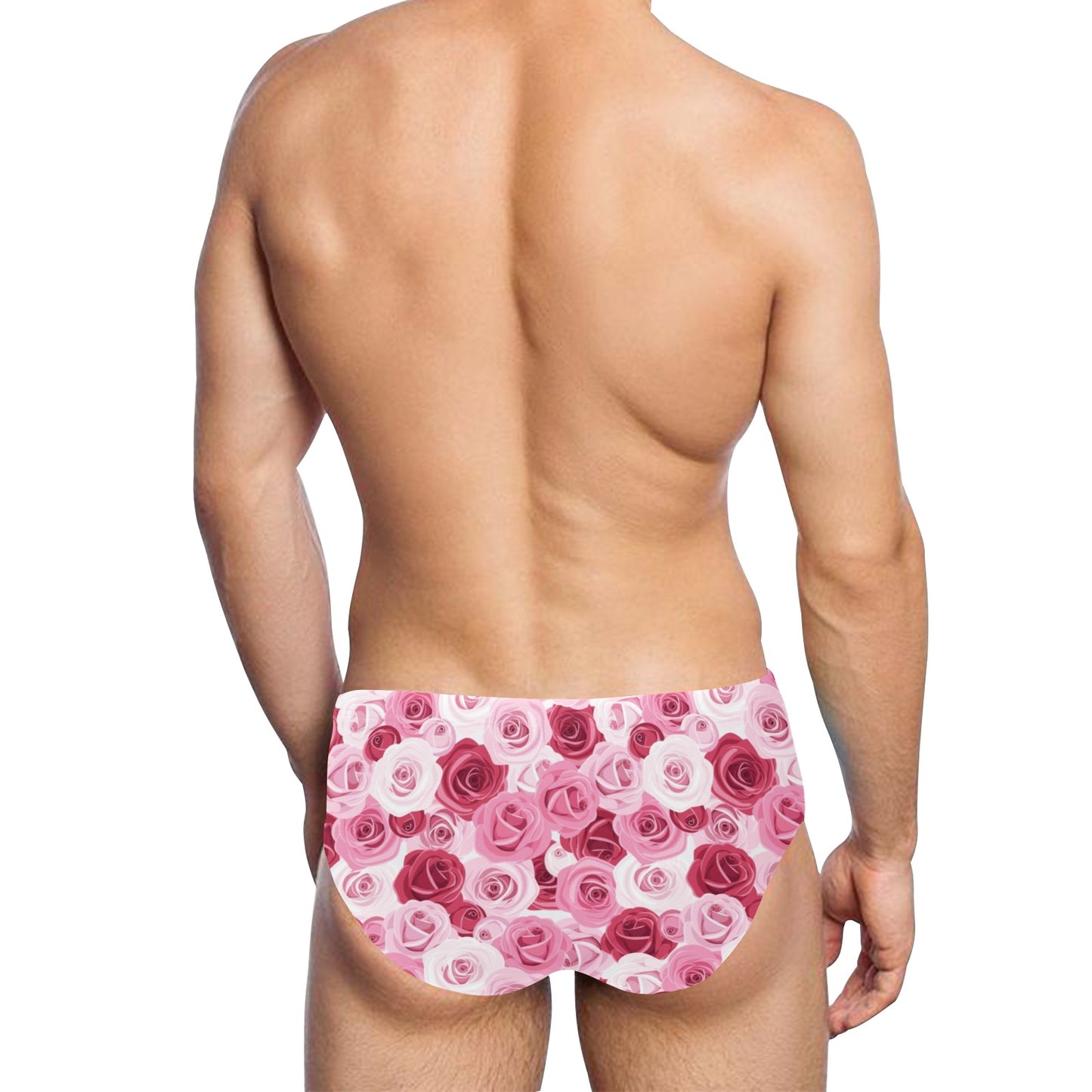 Pink Red Rose Pattern Print Men's Swimming Briefs