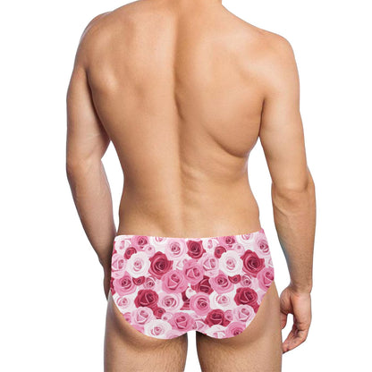 Pink Red Rose Pattern Print Men's Swimming Briefs
