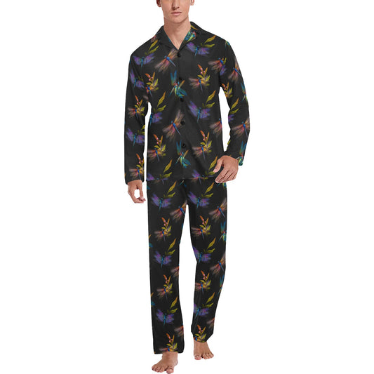 Dragonfly Colorful Realistic Print Men's Long Pajama Set